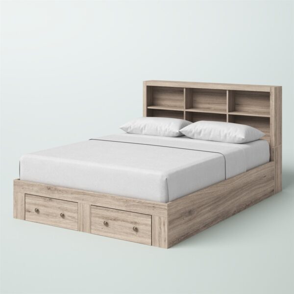 King Size Rustic Oak FarmHouse Low Profile 2 Drawer Storage Platform Bed - Image 3