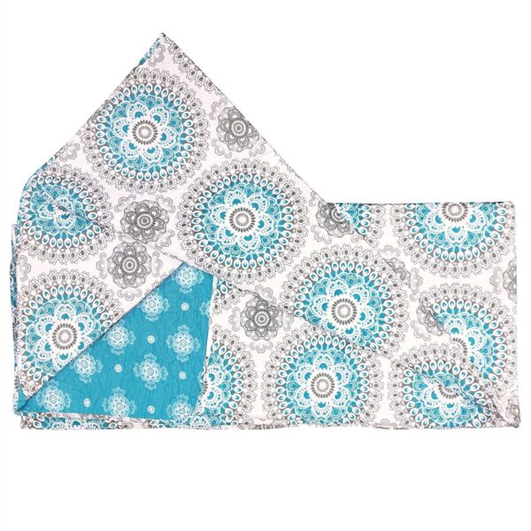 King size 3-Piece Cotton Quit Set in Aqua Blue White and Grey Floral Pattern - Image 4
