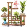 Indoor Outdoor Solid Wood 6-Tier Plant Stand Planter Cart on Wheels - Image 2