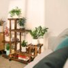 Indoor Outdoor Solid Wood 6-Tier Plant Stand Planter Cart on Wheels - Image 3