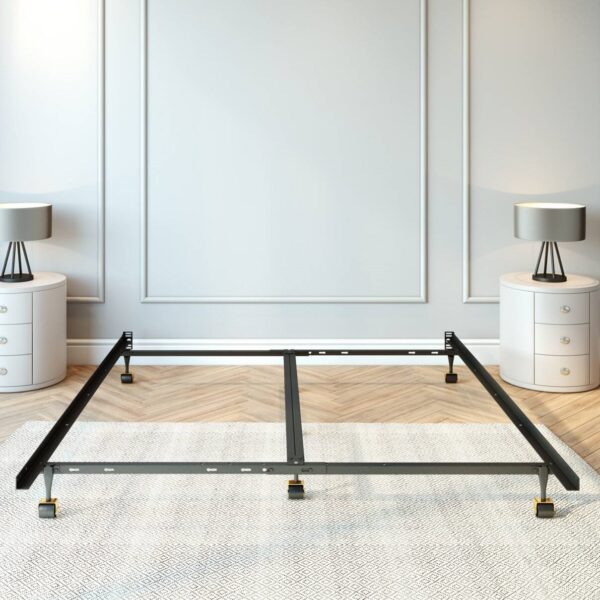 King size Heavy Duty 7-Leg Metal Bed Frame with Locking Rug Roller Casters Wheels - Image 3