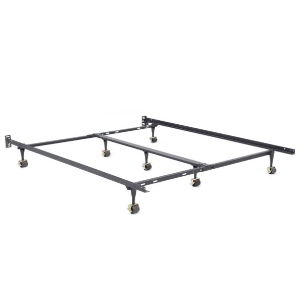 King size Heavy Duty 7-Leg Metal Bed Frame with Locking Rug Roller Casters Wheels - Image 4