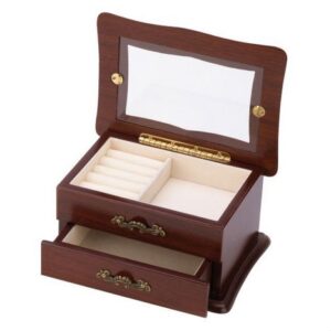Glass Window Top Keepsake Jewelry Box in Medium Brown Wood Finish