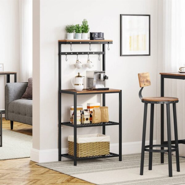 Modern Industrial Metal Wood Bakers Rack with Microwave Shelf - Image 3