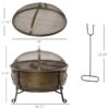 Large Wood Burning Fire Pit Cauldron Style Steel Bowl w/ BBQ Grill, Log Poker, and Mesh Screen Lid - Image 4