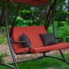 2-Seat Outdoor Porch Swing with Canopy in Terracotta Red - Image 3