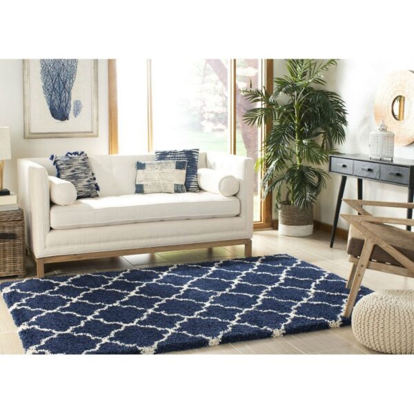 8' x 10' Shag Extra Plush Geometric Indoor Blue/Beige Area Rug - Image 2
