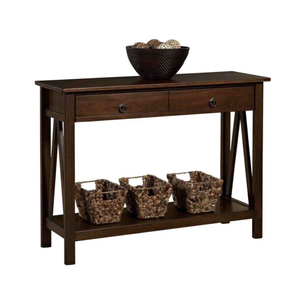 2-Drawer Console Sofa Table Living Room Storage Shelf in Tobacco Brown - Image 2
