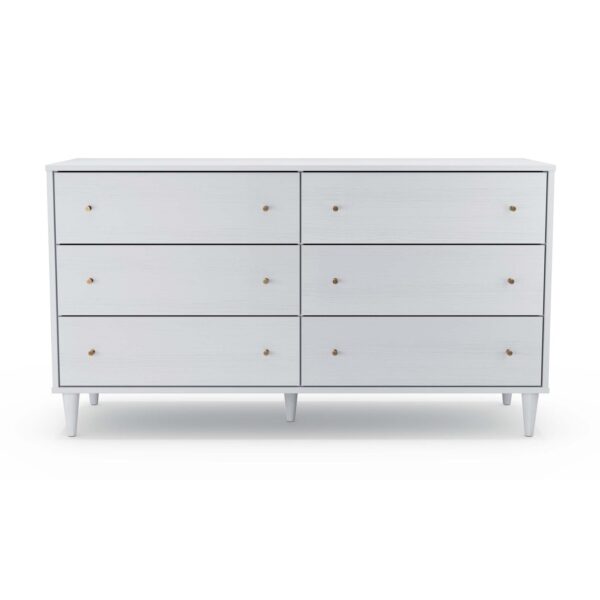 Farmhouse Rustic White Mid Century 6 Drawer Dresser - Image 2