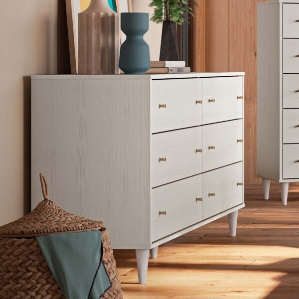 Farmhouse Rustic White Mid Century 6 Drawer Dresser - Image 3