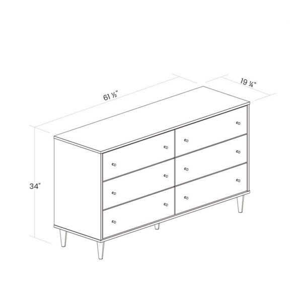 Farmhouse Rustic White Mid Century 6 Drawer Dresser - Image 4