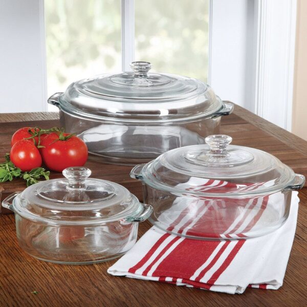 6-Piece Round Glass Casserole Cookware Bakeware Set with Lids - Image 2