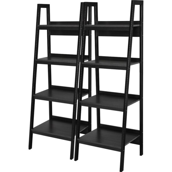 Set of 2 - Black 4-Shelf Modern Ladder Style Bookcases - Image 2