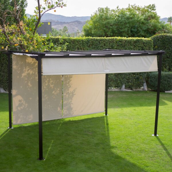 10-ft x 12-ft Dark Brown Metal Pergola Outdoor Gazebo with Ivory Shade Canopy - Image 3