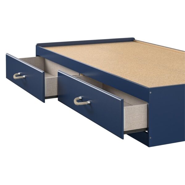 Twin Size Blue Platform Bed with 2 Storage Drawers Rope Handles - Image 2