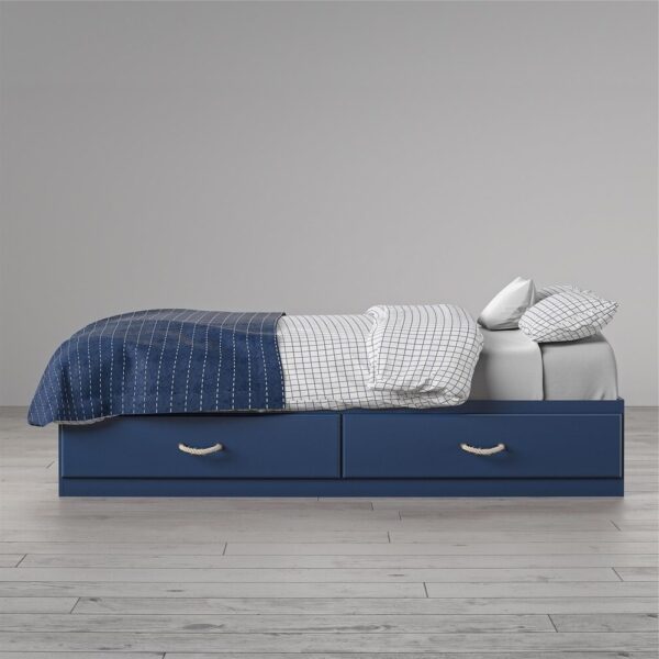 Twin Size Blue Platform Bed with 2 Storage Drawers Rope Handles - Image 4