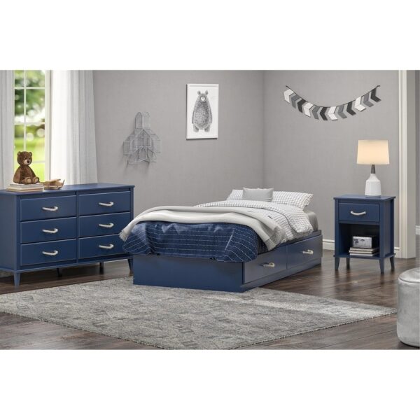 Twin Size Blue Platform Bed with 2 Storage Drawers Rope Handles - Image 5