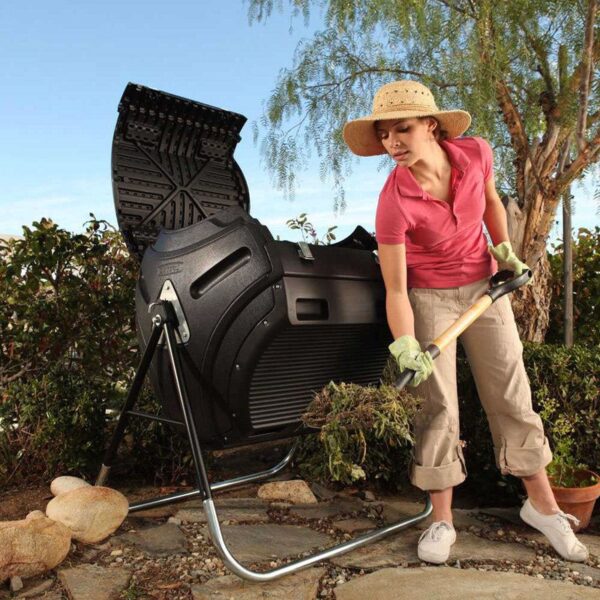 Heavy Duty HDPT Plastic 10 cubic ft. Compost Bin Tumbler with Steel Stand - Image 3