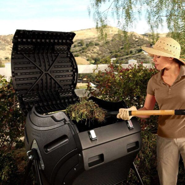 Heavy Duty HDPT Plastic 10 cubic ft. Compost Bin Tumbler with Steel Stand - Image 4