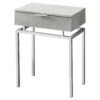 24in Modern End Table 1 Drawer Nightstand Grey with Chrome Metal Legs