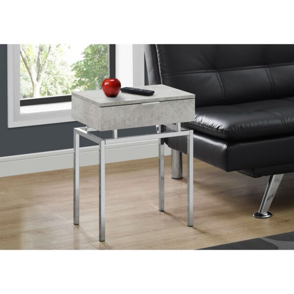 24in Modern End Table 1 Drawer Nightstand Grey with Chrome Metal Legs - Image 2