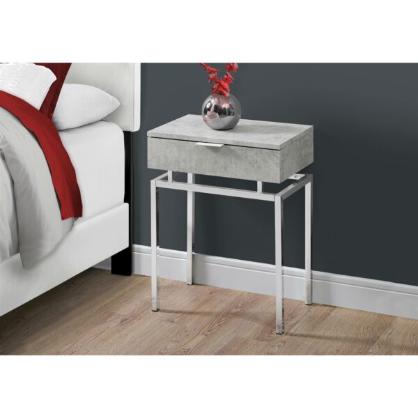 24in Modern End Table 1 Drawer Nightstand Grey with Chrome Metal Legs - Image 3