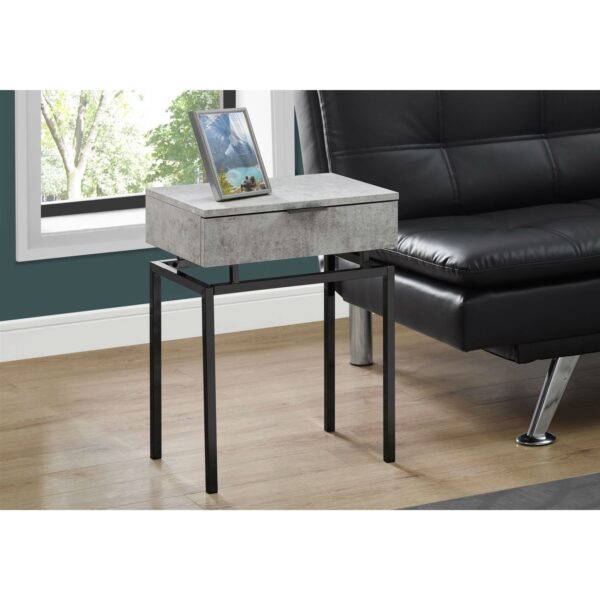 24in Modern End Table 1 Drawer Nightstand Grey with Black Metal Legs - Image 2