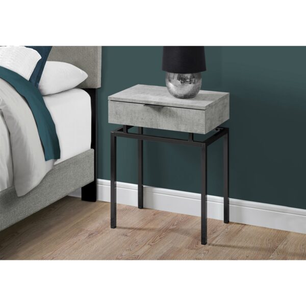 24in Modern End Table 1 Drawer Nightstand Grey with Black Metal Legs - Image 3