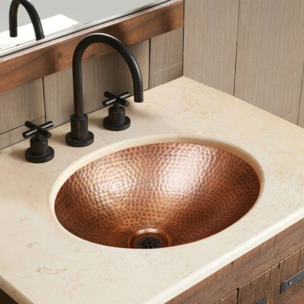 Hammered Copper Oval Bathroom Sink Vessel 17 x 13 inch - Image 4