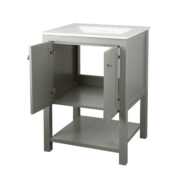 Grey 24 x 22 inch Bathroom Vanity Cabinet with White Ceramic Sink - Image 2