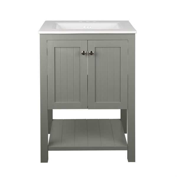 Grey 24 x 22 inch Bathroom Vanity Cabinet with White Ceramic Sink - Image 3
