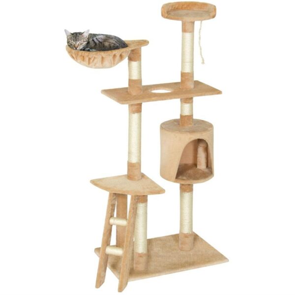 Beige 59 Inch Kitten Cat Tree Scratcher Kitty Condo Play House - Image 2