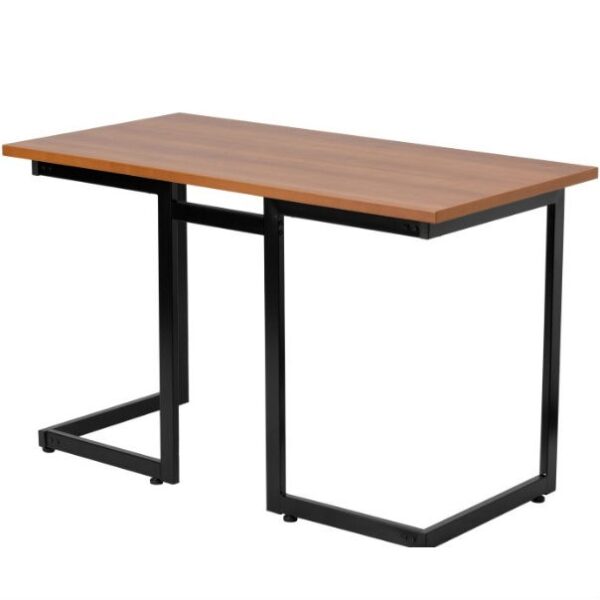Modern Black Metal Frame Computer Desk with Cherry Wood Finish Top - Image 2