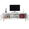 Modern Mid Century Style White TV Stand with Wood Legs - Image 2