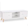 Modern Mid Century Style White TV Stand with Wood Legs - Image 3