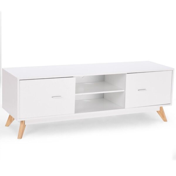 Modern Mid Century Style White TV Stand with Wood Legs - Image 3