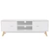 Modern Mid Century Style White TV Stand with Wood Legs - Image 4