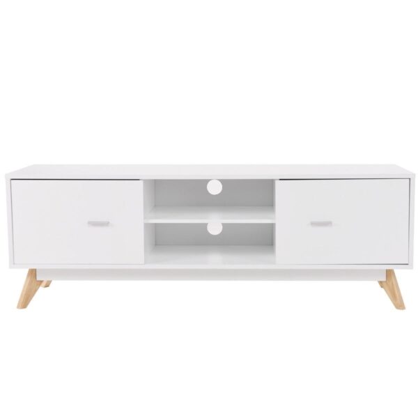 Modern Mid Century Style White TV Stand with Wood Legs - Image 4
