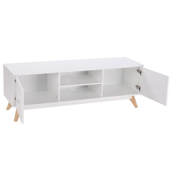 Modern Mid Century Style White TV Stand with Wood Legs - Image 5