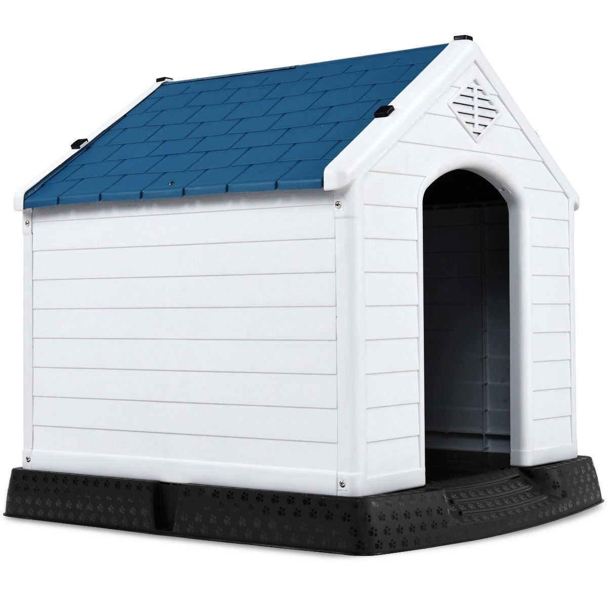 Medium size Dog House Outdoor White Blue Plastic with Elevated Floor - Image 2