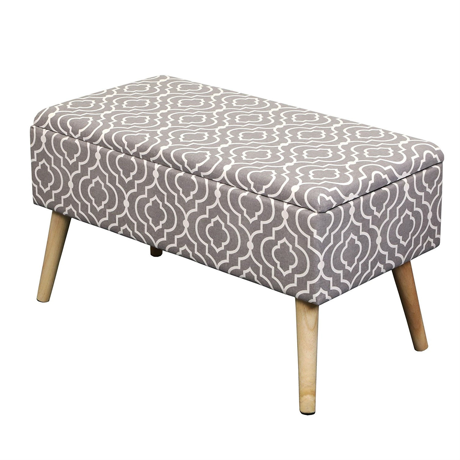 Mid-Century Style Ottoman Footrest Storage Bench in Grey and White - Image 2