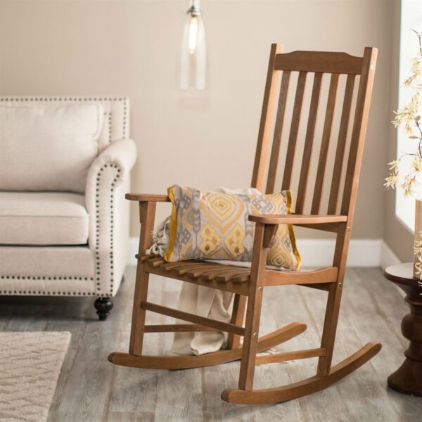 Indoor/Outdoor Patio Porch Natural Slat Rocking Chair - Image 4