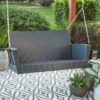 Dark Brown 2-Person Resin Wicker Porch Swing with Khaki Cushion - Image 5