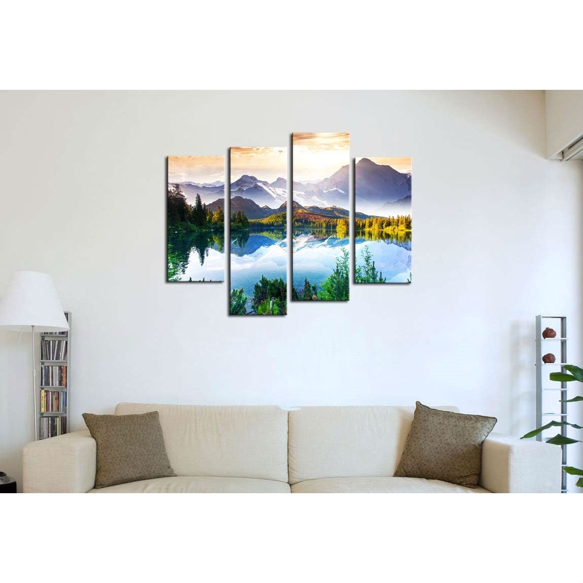 Mountain Forest Lake 4-Panel Wall Art Canvas Print Picture - Image 2