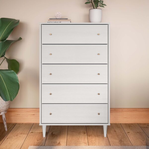 Farmhouse Rustic White Mid Century 5 Drawer Chest - Image 3