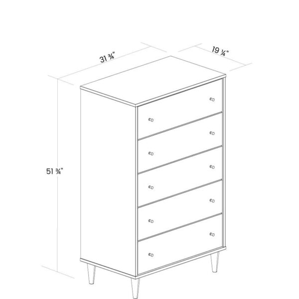 Farmhouse Rustic White Mid Century 5 Drawer Chest - Image 4
