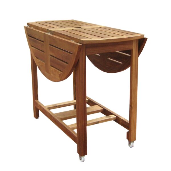 Kiln Dried Hardwood 39-inch Folding Patio Dining Table with Wheels - Image 2