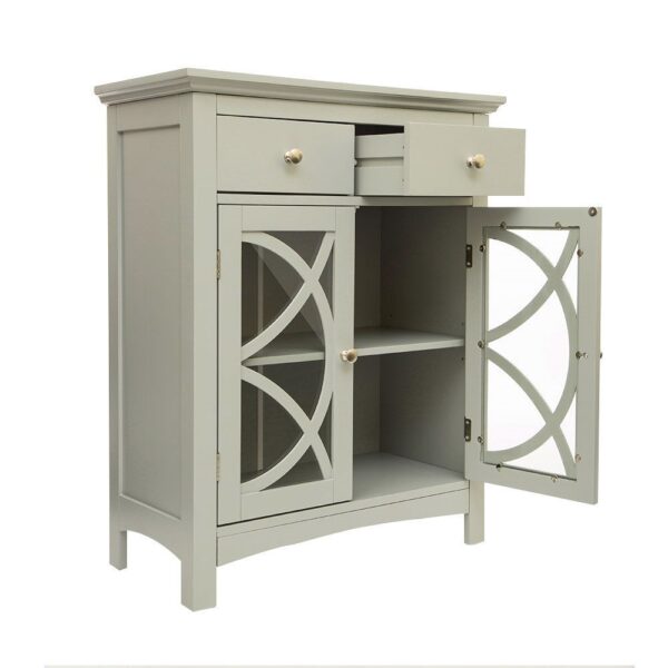Modern 32-inch Bathroom Floor Cabinet with Glass Doors in Gray Wood Finish - Image 2