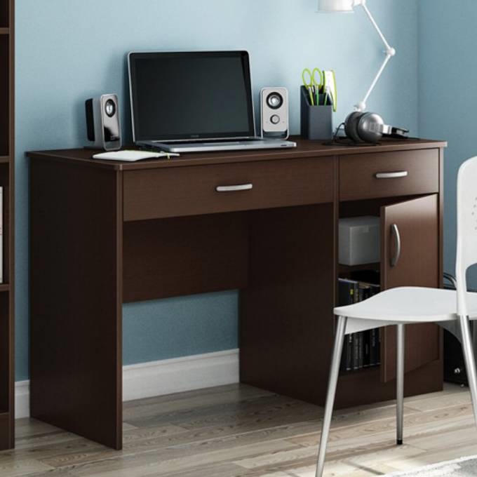 Modern Home Office Computer Desk in Chocolate Wood Finish - Image 2
