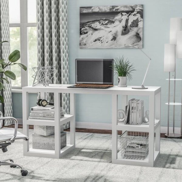 Modern Home Office Computer Desk in White Wood Finish - Image 2